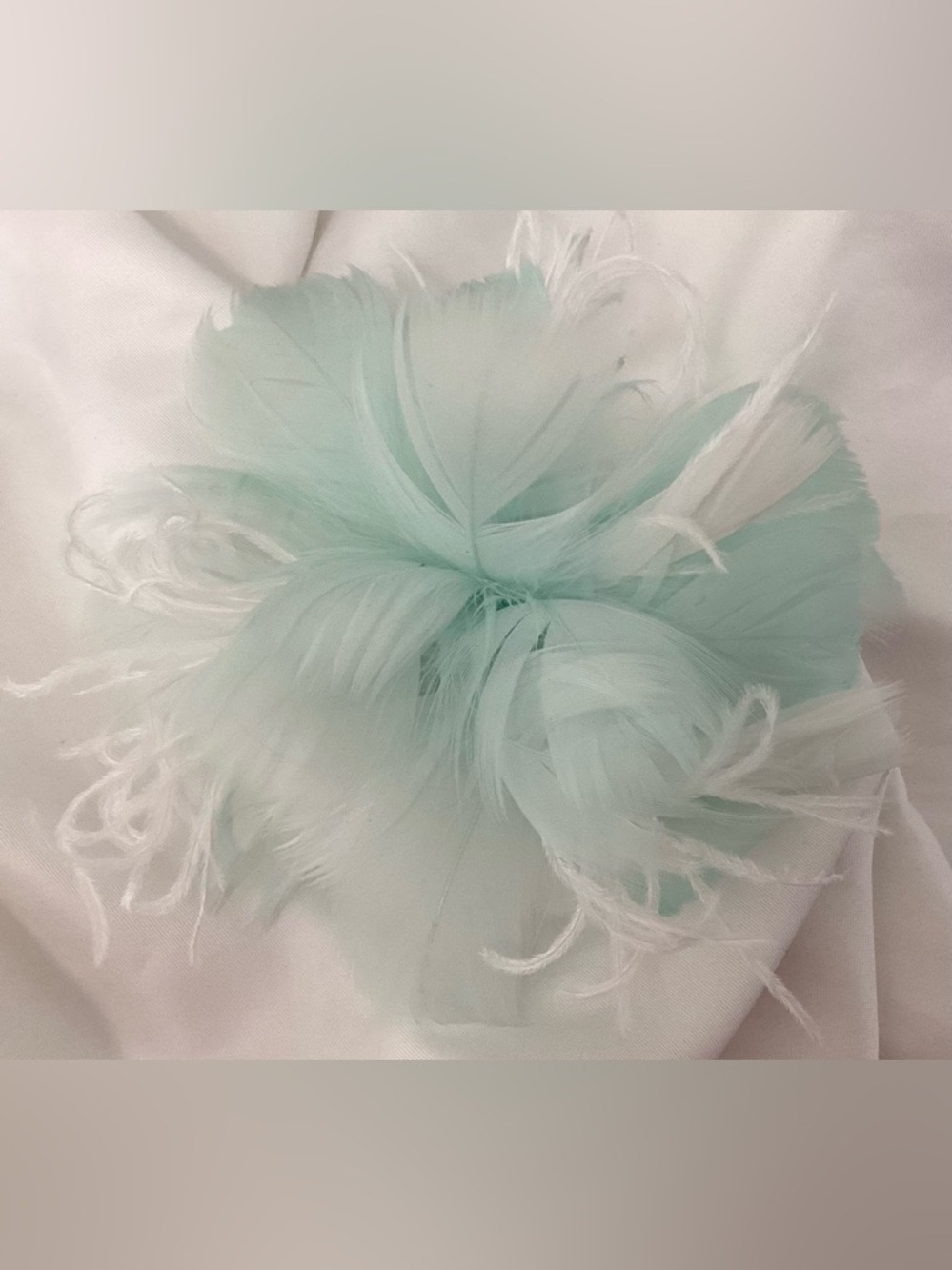 Pastel robin egg blue white with white ostrich Feather Fascinator Hair Clip